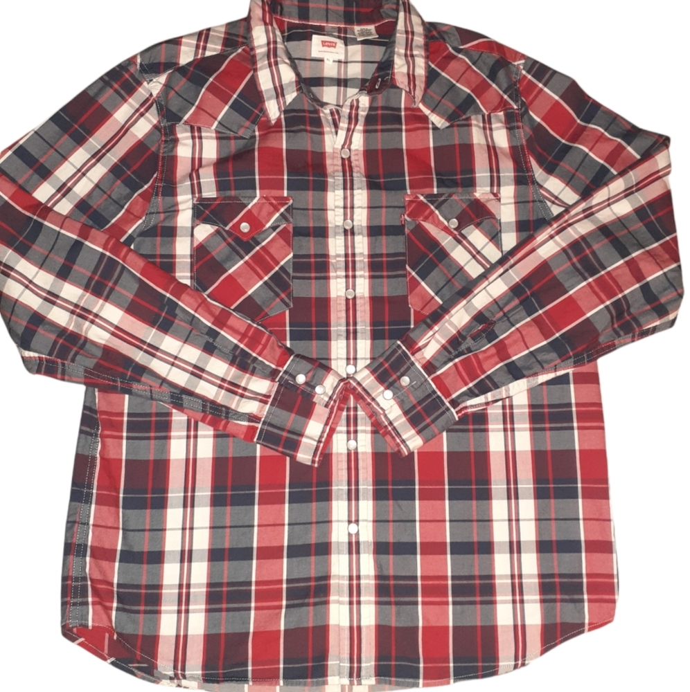 Levi's Men's Plaid Snap Button Front Shirt Size XL